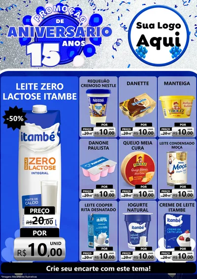 Modelo de Encarte para Encarte A4 Vertical com o tema Promoção de Aniversário - 15 Anos para Frios e Laticínios