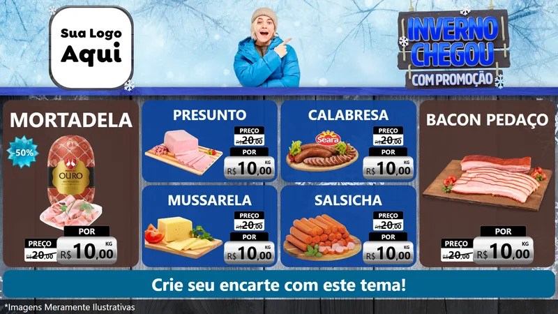 Modelo de TV para TV Horizontal com o tema Inverno Chegou Com Promoção para Frios e Laticínios
