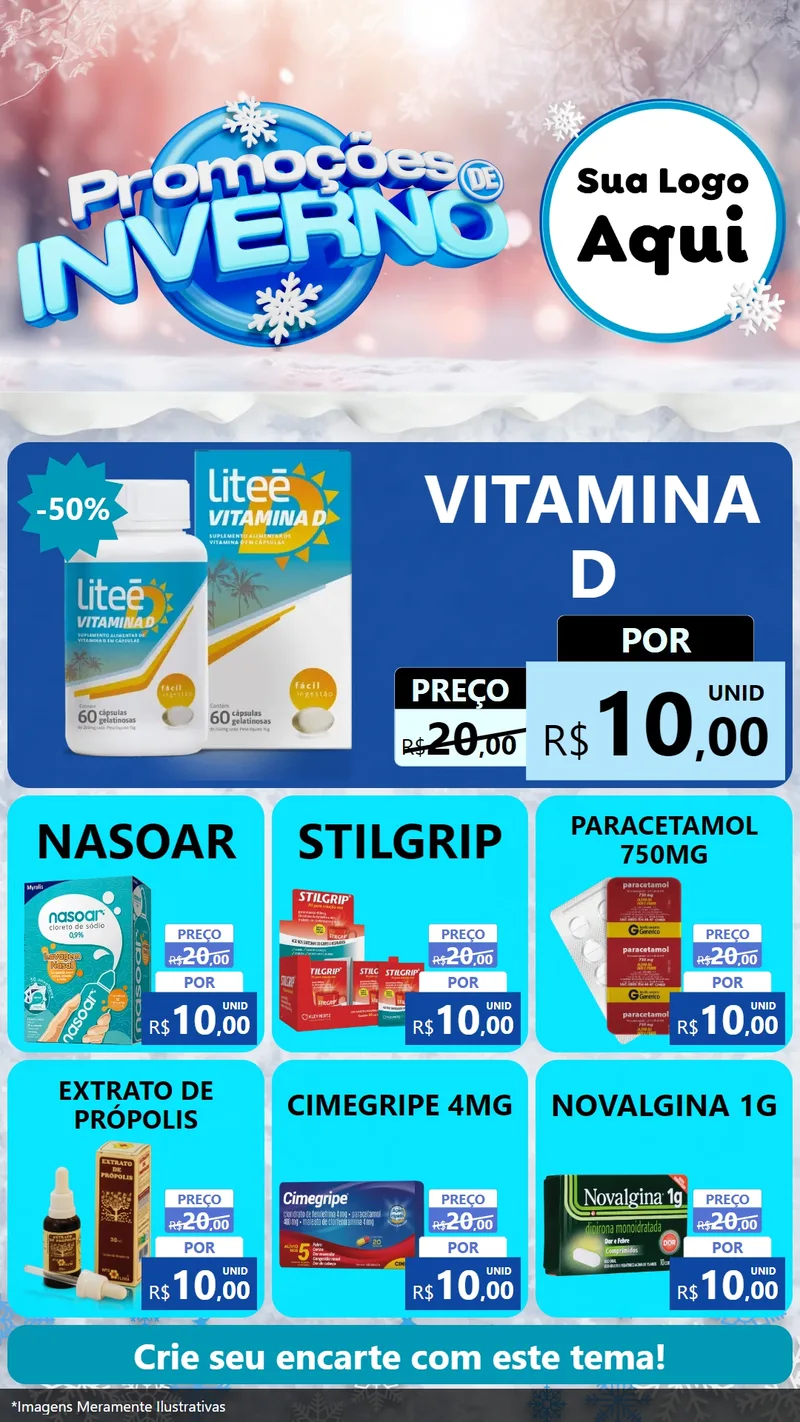 Modelo de Rede Social para Stories com o tema Promoções de Inverno para Farmácia