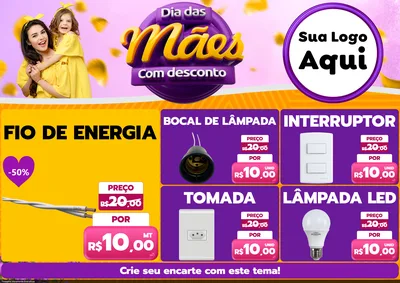 Modelo de Encarte para Encarte A4 Horizontal com o tema Dia das Mães com Desconto para Materiais Elétricos