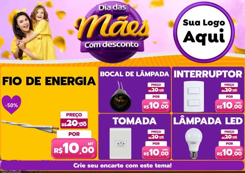 Modelo de Encarte para Encarte A4 Horizontal com o tema Dia das Mães com Desconto para Materiais Elétricos