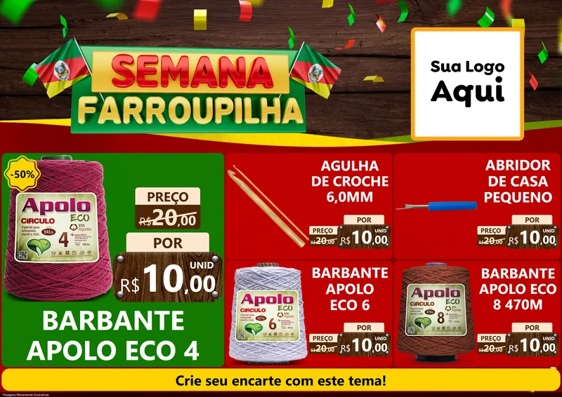 Modelo de Encarte para Encarte A4 Horizontal com o tema Semana Farroupilha para Armarinho e Aviamentos