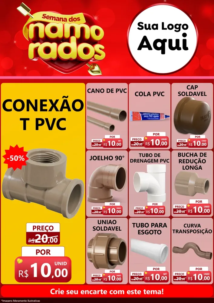 Modelo de Encarte para Encarte A4 Vertical com o tema Semana dos namorados para Tubos e conexões