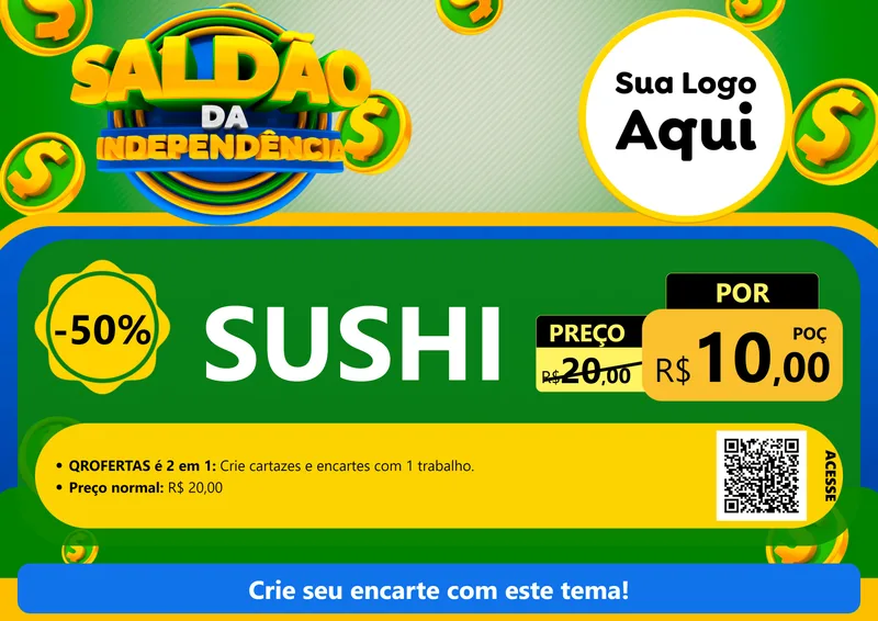 Modelo de Cartaz para Cartaz A4 Horizontal com o tema Saldão da Indepêndencia para Comida japonesa