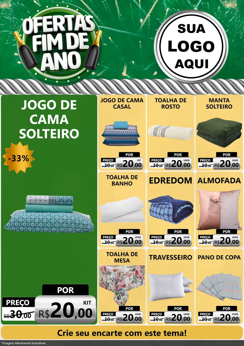 Modelo de Encarte para Encarte A4 Vertical com o tema Ofertas Fim de Ano para Cama, Mesa e Banho
