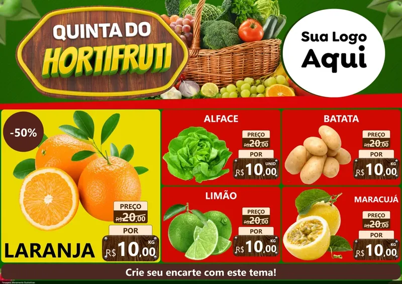 Modelo de Encarte para Encarte A4 Horizontal com o tema Quinta do Hortifrúti para Hortifrúti