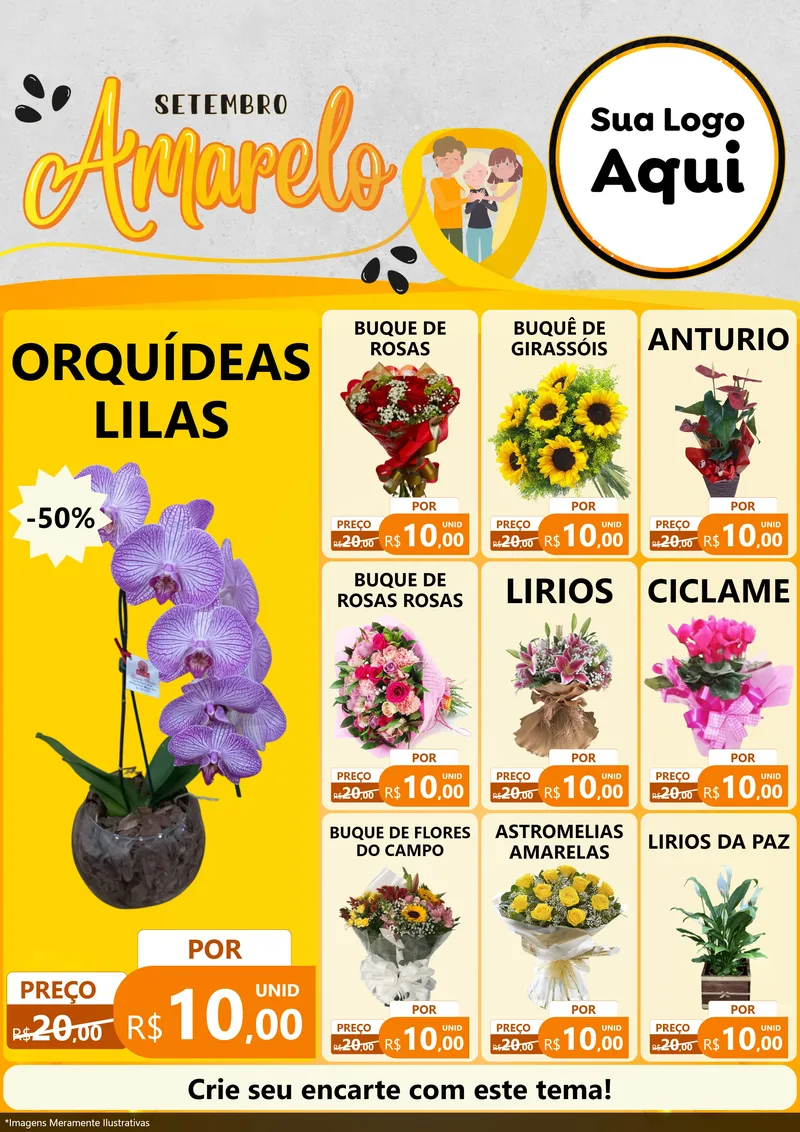 Modelo de Encarte para Encarte A4 Vertical com o tema Setembro Amarelo para Floricultura e jardim