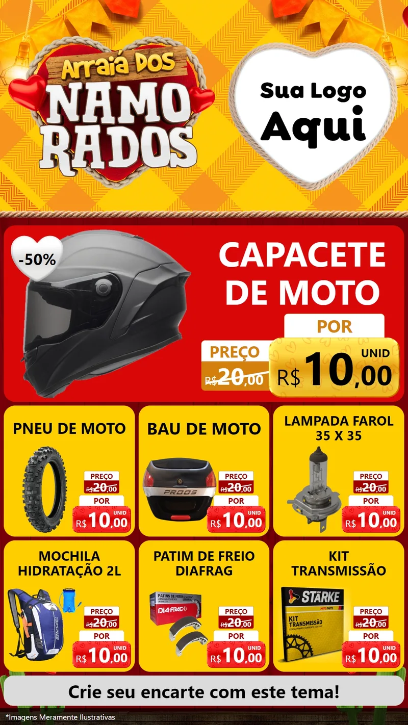 Modelo de Rede Social para Stories com o tema Arraiá dos Namorados para Moto peças