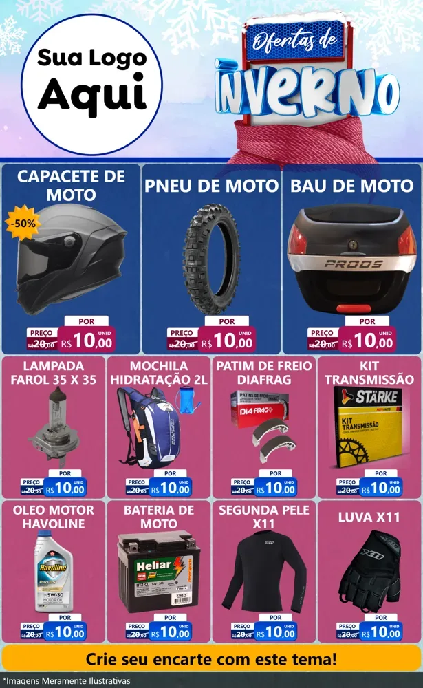 Modelo de Encarte para Encarte Grande com o tema Ofertas de Inverno para Moto peças