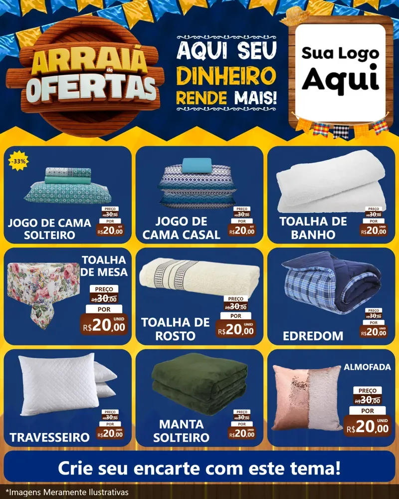 Modelo de Rede Social para Feed Instagram com o tema Arraiá de Ofertas - Junina para Cama, Mesa e Banho