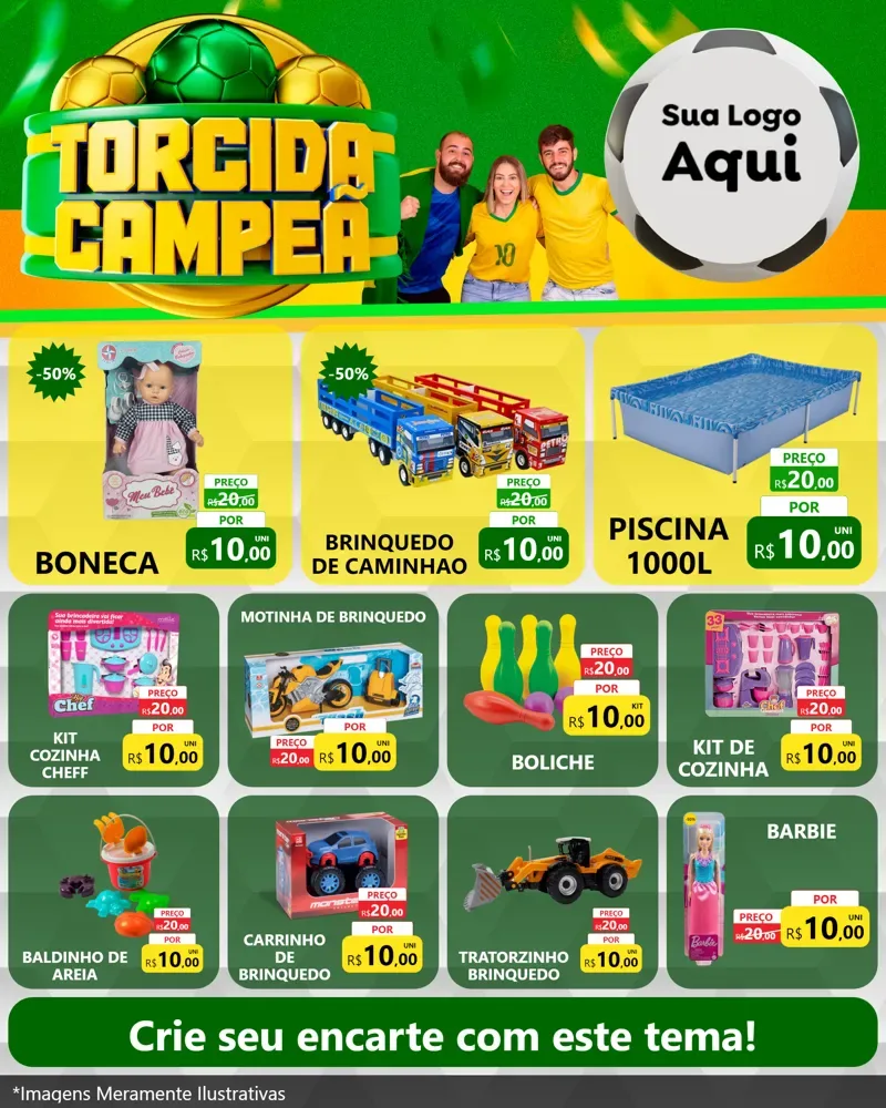Modelo de Rede Social para Feed Instagram com o tema Torcida Campeã - Copa para Brinquedos