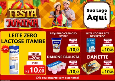 Modelo de Encarte para Encarte A4 Horizontal com o tema Festa Junina para Frios e Laticínios