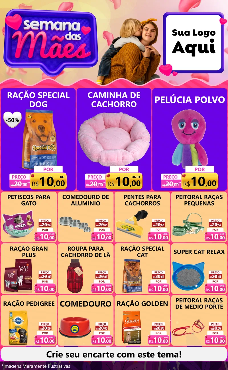 Modelo de Encarte para Encarte Grande com o tema Semana das Mães para Pet Shop
