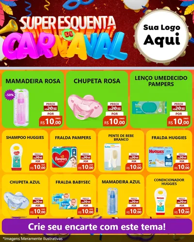 Modelo de Rede Social para Feed Instagram com o tema Super Esquenta de Carnaval para Bebês