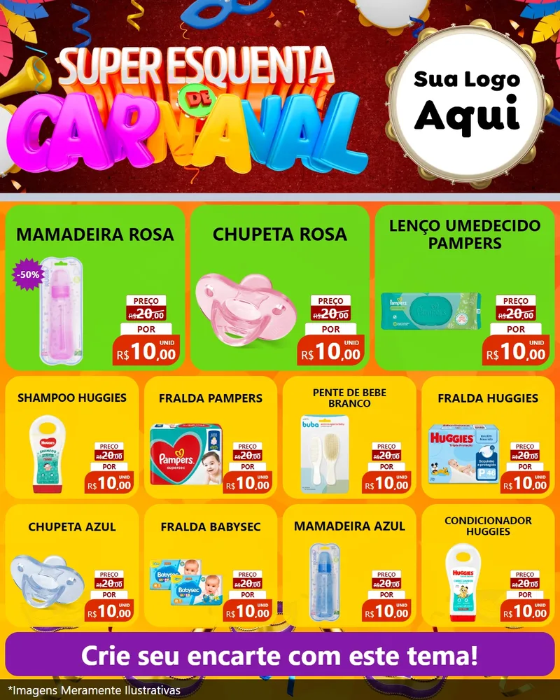 Modelo de Rede Social para Feed Instagram com o tema Super Esquenta de Carnaval para Bebês