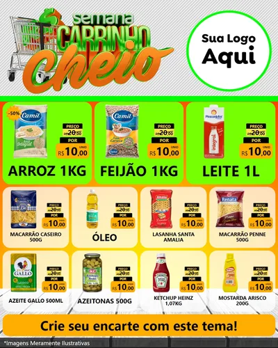 Modelo de Rede Social para Feed Instagram com o tema Semana Carrinho Cheio para Supermercado
