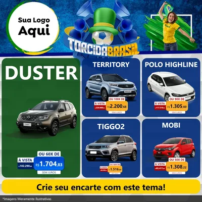 Modelo de Rede Social para Feed Facebook com o tema Torcida Brasil - Copa para Concessionaria de Carros