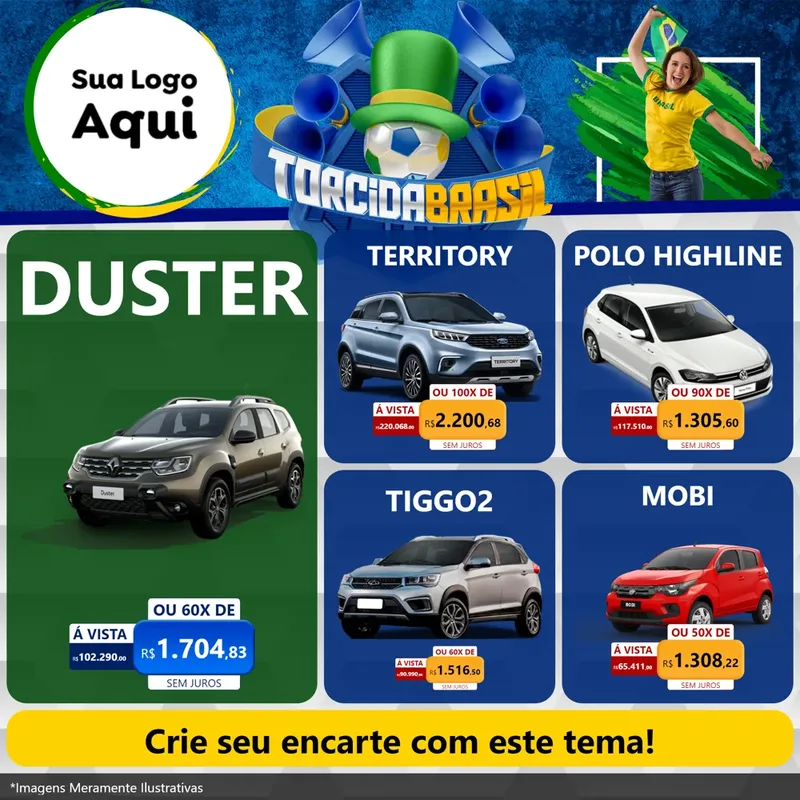 Modelo de Rede Social para Feed Facebook com o tema Torcida Brasil - Copa para Concessionaria de Carros