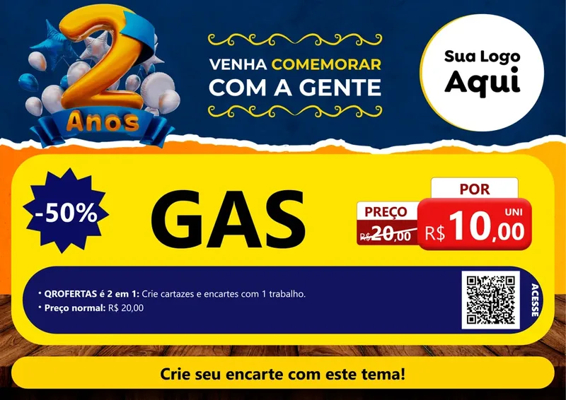 Modelo de Cartaz para Cartaz A4 Horizontal com o tema Aniversário de 2 anos para Água e gás
