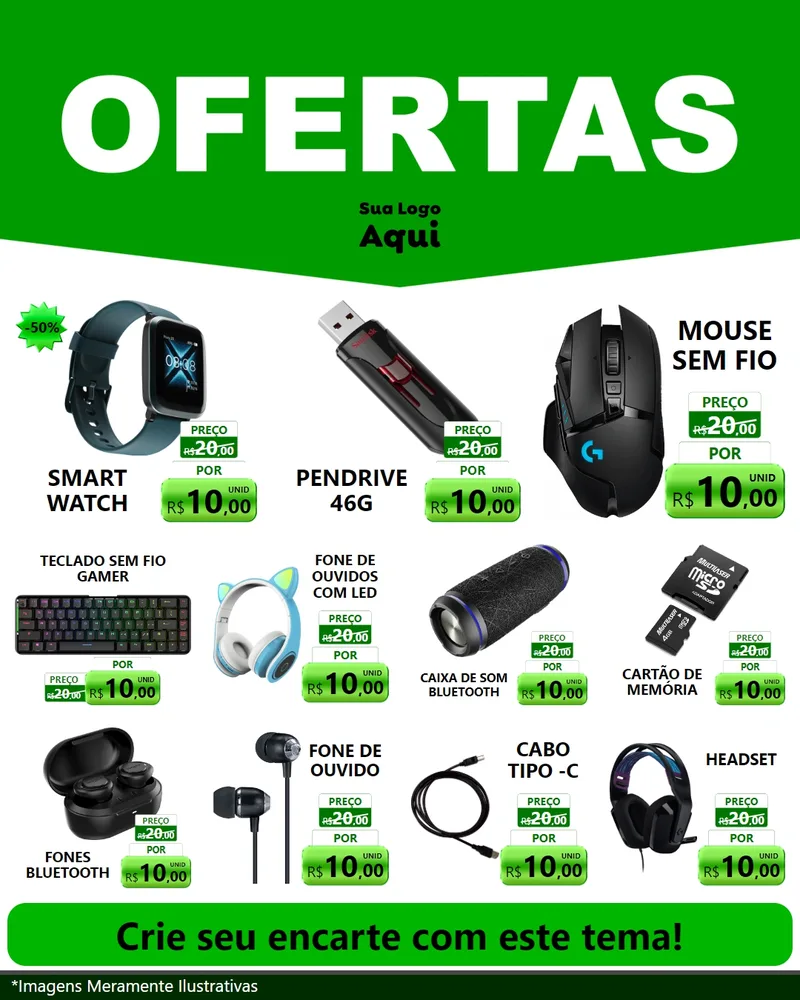 Modelo de Rede Social para Feed Instagram com o tema Ofertas Verde Cartaz para Informática