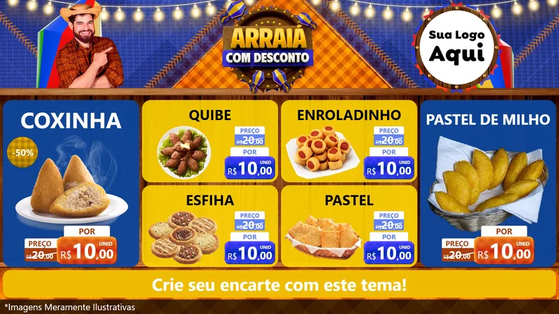 Modelo de TV para TV Horizontal com o tema Arraiá Com Desconto para Salgadaria