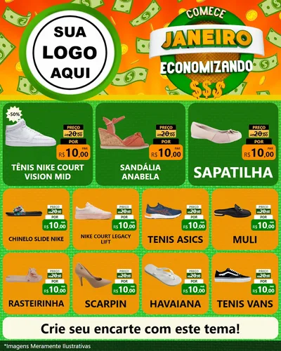 Modelo de Rede Social para Feed Instagram com o tema Comece Janeiro Economizando para Calçados
