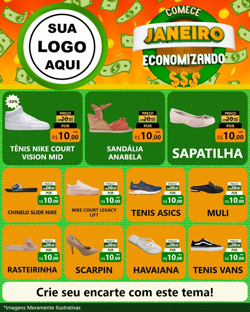Modelo de Rede Social para Feed Instagram com o tema Comece Janeiro Economizando para Calçados