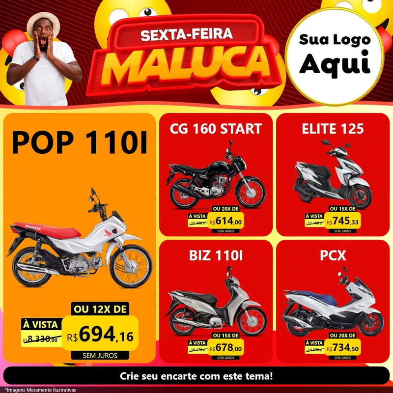 Modelo de Rede Social para Feed Facebook com o tema Sexta-feira Maluca para Concessionaria de Motos