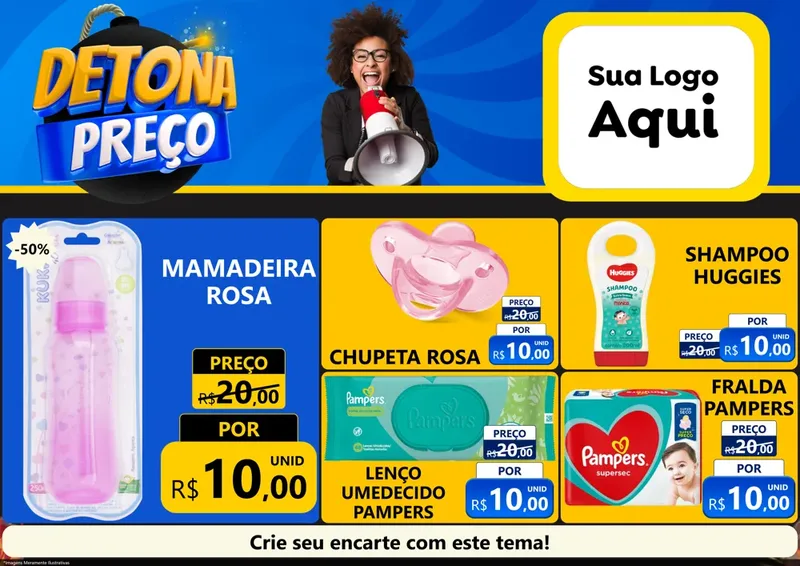Modelo de Encarte para Encarte A4 Horizontal com o tema Detona Preços para Bebês