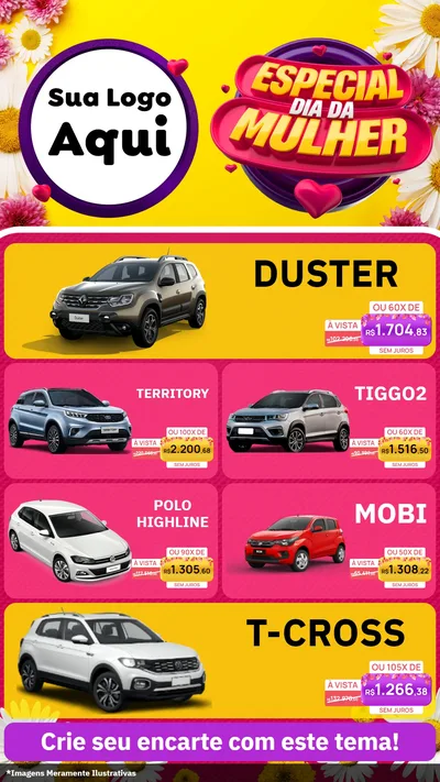 Modelo de TV para TV Vertical com o tema Especial Dia da Mulher para Concessionaria de Carros
