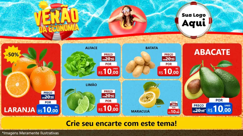 Modelo de TV para TV Horizontal com o tema Verão da Economia para Hortifrúti