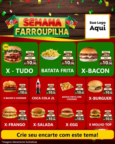 Modelo de Rede Social para Feed Instagram com o tema Semana Farroupilha para Hamburgueria