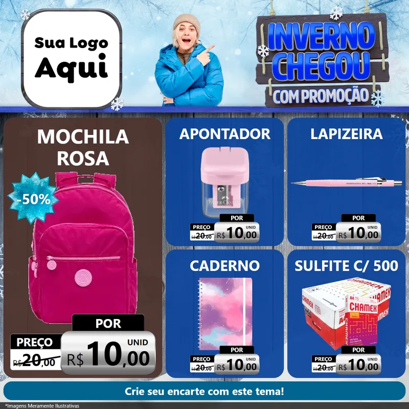 Modelo de Rede Social para Feed Facebook com o tema Inverno Chegou Com Promoção para Papelaria
