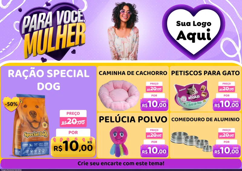 Modelo de Encarte para Encarte A4 Horizontal com o tema Para Você, Mulher para Pet Shop