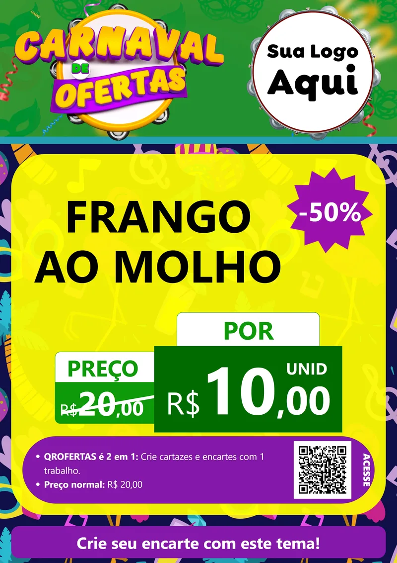 Modelo de Cartaz para Cartaz A4 Vertical com o tema Carnaval de Ofertas para Restaurante