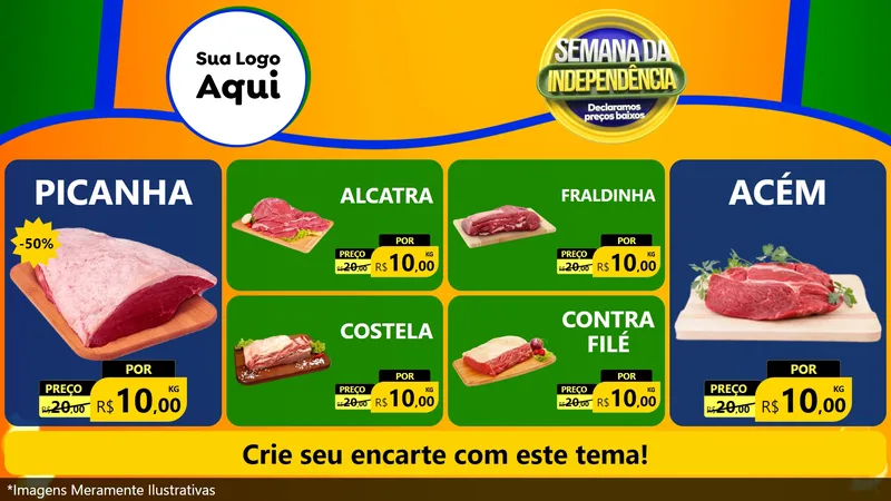 Modelo de TV para TV Horizontal com o tema Semana da Independência Declaramos Preços Baixos para Açougue