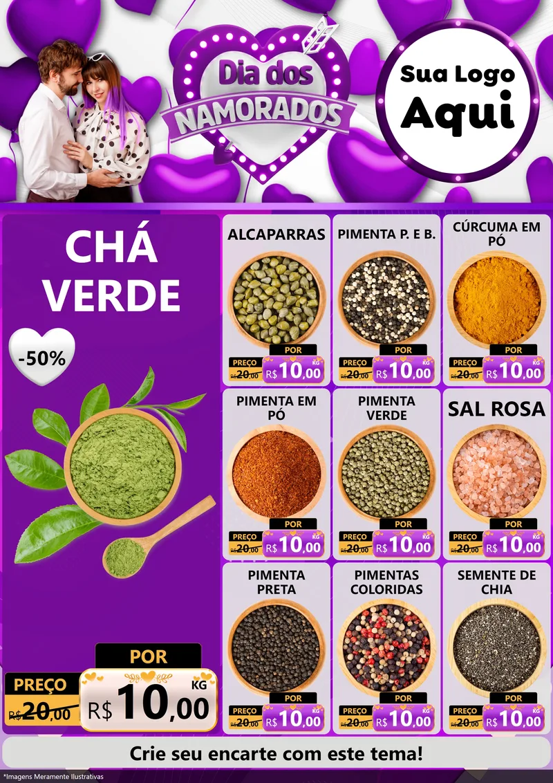 Modelo de Encarte para Encarte A4 Vertical com o tema Dia dos Namorados para Produtos Naturais