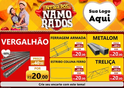 Modelo de Encarte para Encarte A4 Horizontal com o tema Arraiá dos Namorados para Ferragens