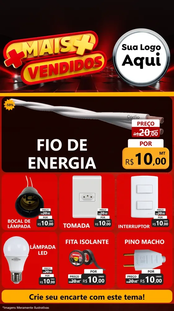 Modelo de Rede Social para Stories com o tema Mais Vendidos para Materiais Elétricos