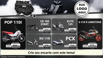 Modelo de TV para TV Horizontal com o tema Black dos Sonhos para Concessionaria de Motos