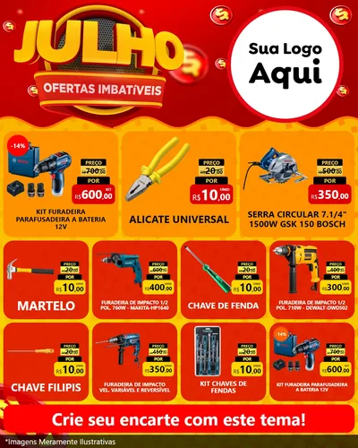Modelo de Rede Social para Feed Instagram com o tema Julho Ofertas Imbatíveis para Maquinas e Ferramentas