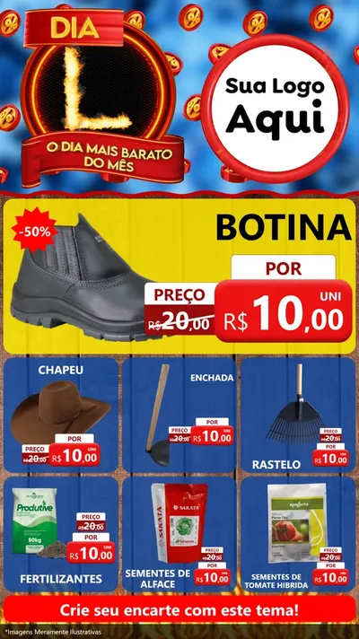 Modelo de Rede Social para Stories com o tema Dia L - O Dia Mais Barato Do Mês para Agropecuária