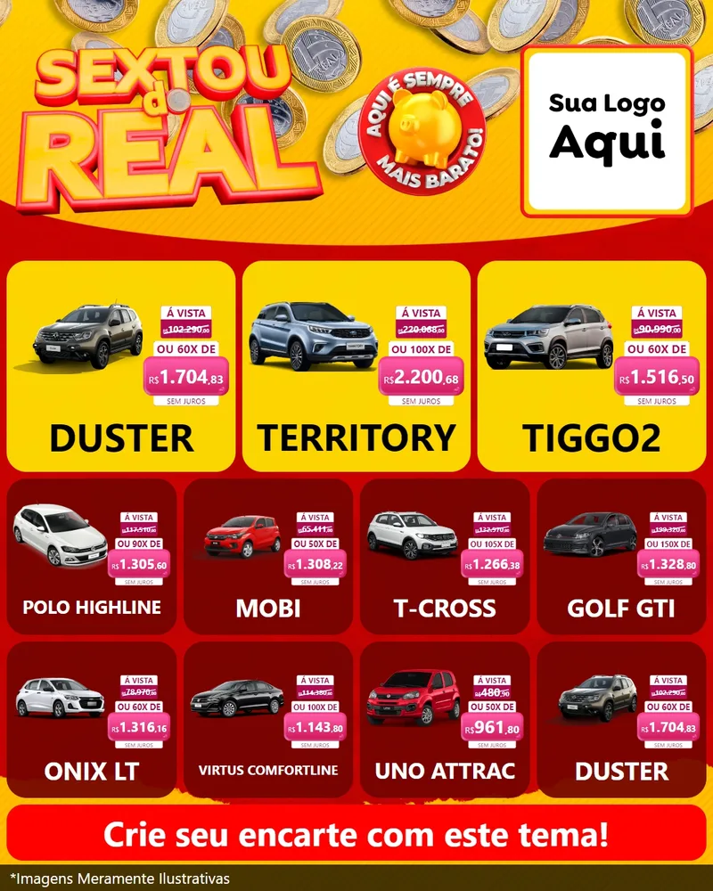 Modelo de Rede Social para Feed Instagram com o tema Sextou do Real para Concessionaria de Carros