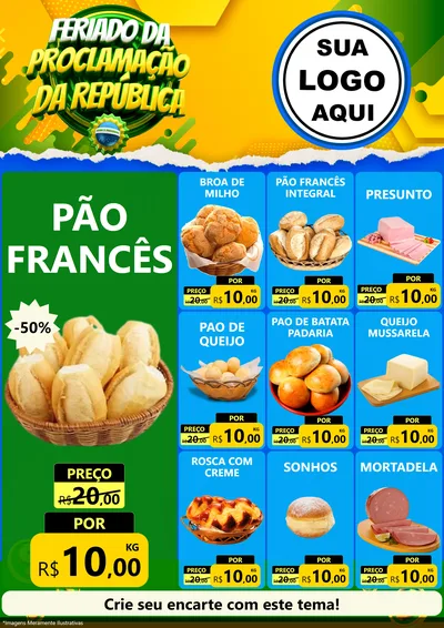 Modelo de Encarte para Encarte A4 Vertical com o tema Feriado da Proclamação da República para Padaria