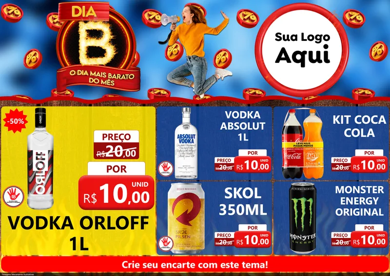 Modelo de Encarte para Encarte A4 Horizontal com o tema Dia B - O Dia Mais Barato Do Mês para Distribuidora de bebidas