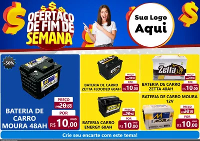 Modelo de Encarte para Encarte A4 Horizontal com o tema Ofertaço de Fim de Semana para Baterias Elétricas