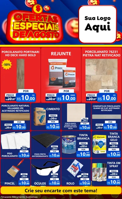 Modelo de Encarte para Encarte Grande com o tema Ofertas Especiais de Agosto para Pisos e revestimentos
