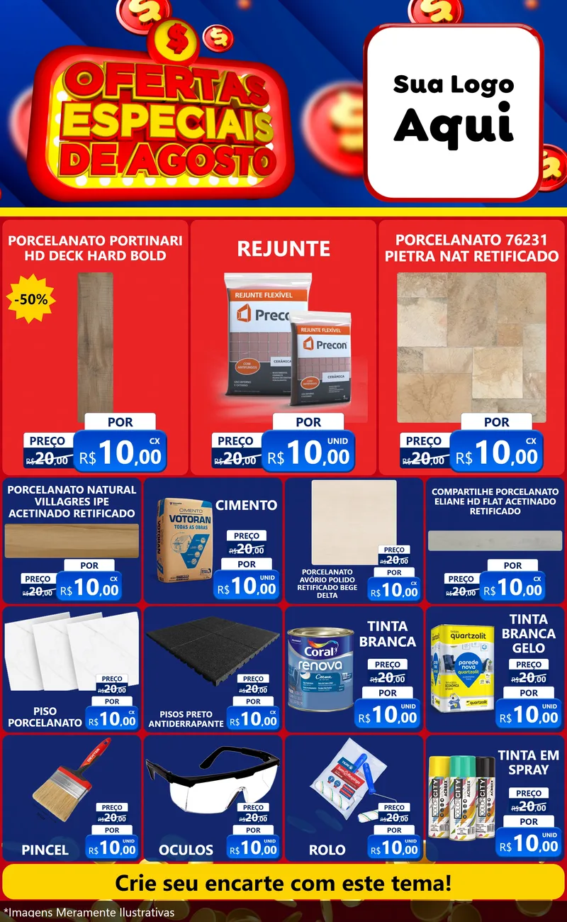 Modelo de Encarte para Encarte Grande com o tema Ofertas Especiais de Agosto para Pisos e revestimentos