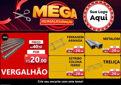 Modelo de Encarte para Encarte A4 Horizontal com o tema Mega Reinauguração para Ferragens