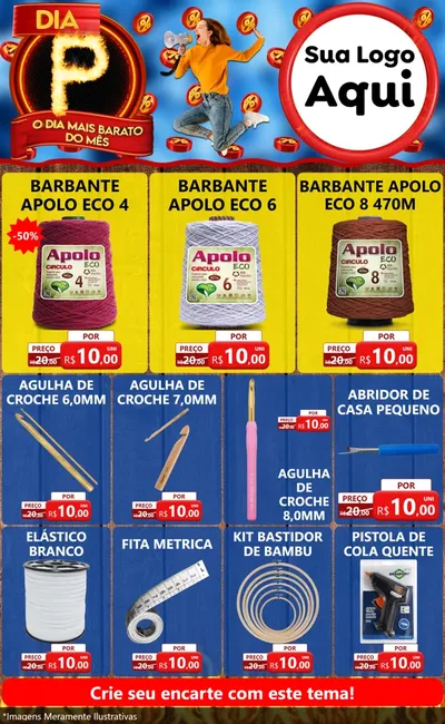 Modelo de Encarte para Encarte Grande com o tema Dia P - O Dia Mais Barato Do Mês para Armarinho e Aviamentos